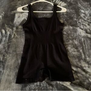 Black Ribbed Sleeveless Romper